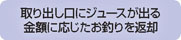 取り出し口にジュースが出る金額に応じたお釣りを返却